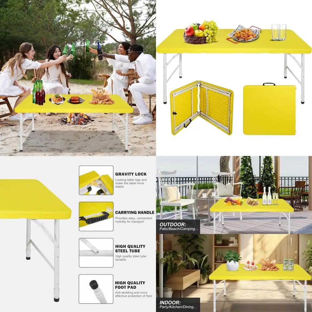 

Folding Plastic Picnic Table 4ft to 8ft, Heavy Duty, White/Black, Ideal for Camping, Parties, Indoor & Outdoor Use