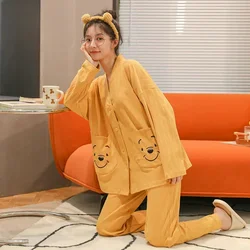 Disney's new Winnie the Pooh silk pajamas female cute cartoon pure cotton comfortable loose breathable home women's pajamas