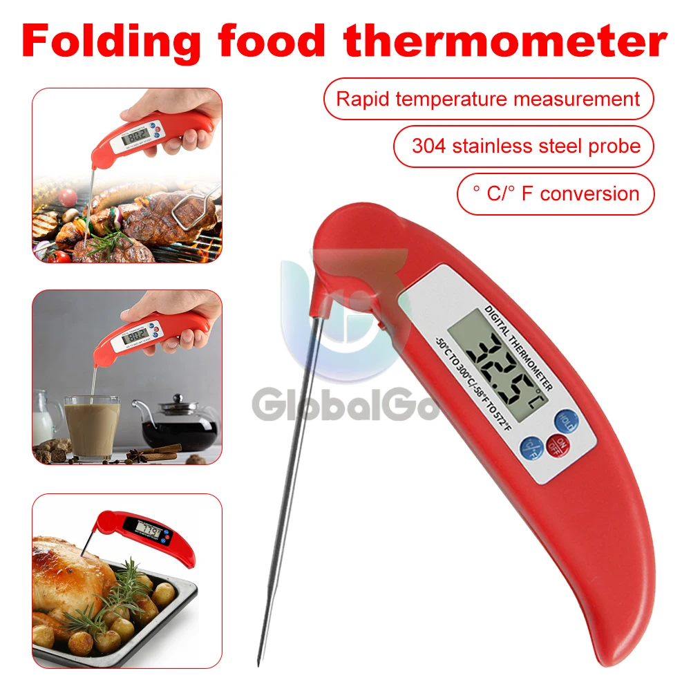 Foldable Digital Display Meat Thermometer with Probe for Cooking BBQ Oven Frying Meat Kitchen Auto Shut Off LCD Display