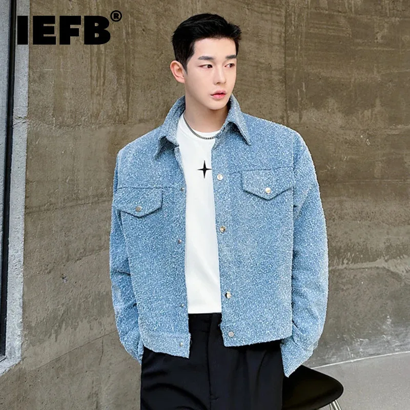 

IEFB New Fashion Men Wear Denim Jacket Autumn Korean Chic Ground Flower Washed Design 2024 Lapel Single Breasted Jackets 9C7256