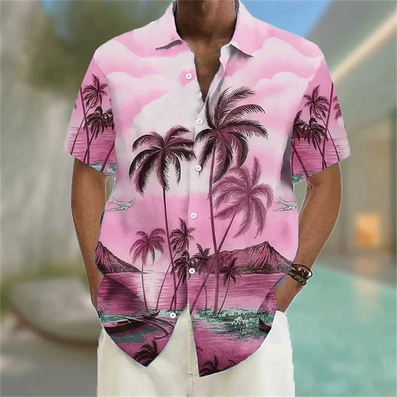 3d Print Men Hawaiian Shirts 2025 New Men's Coconut Tree Beach Pattern Shirt Summer Holiday Daily Casual Short Sleeve Clothing