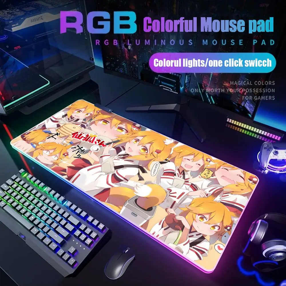 

Полезный коврик для мыши Fox Senko-san, геймерский настольный коврик с RGB-подсветкой, светодиодный коврик для мыши, игровые аксессуары, настольный коврик, большой коврик для мыши