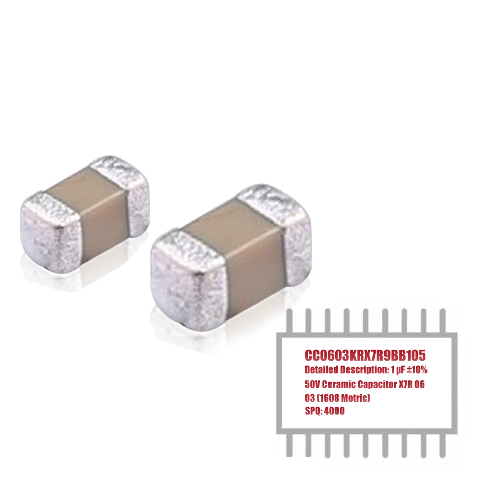 MY GROUP 4000PCS CC0603KRX7R9BB105 1 UF 10% 50V X7R 0603 (1608 Metric) Ceramic Capacitors in Stock