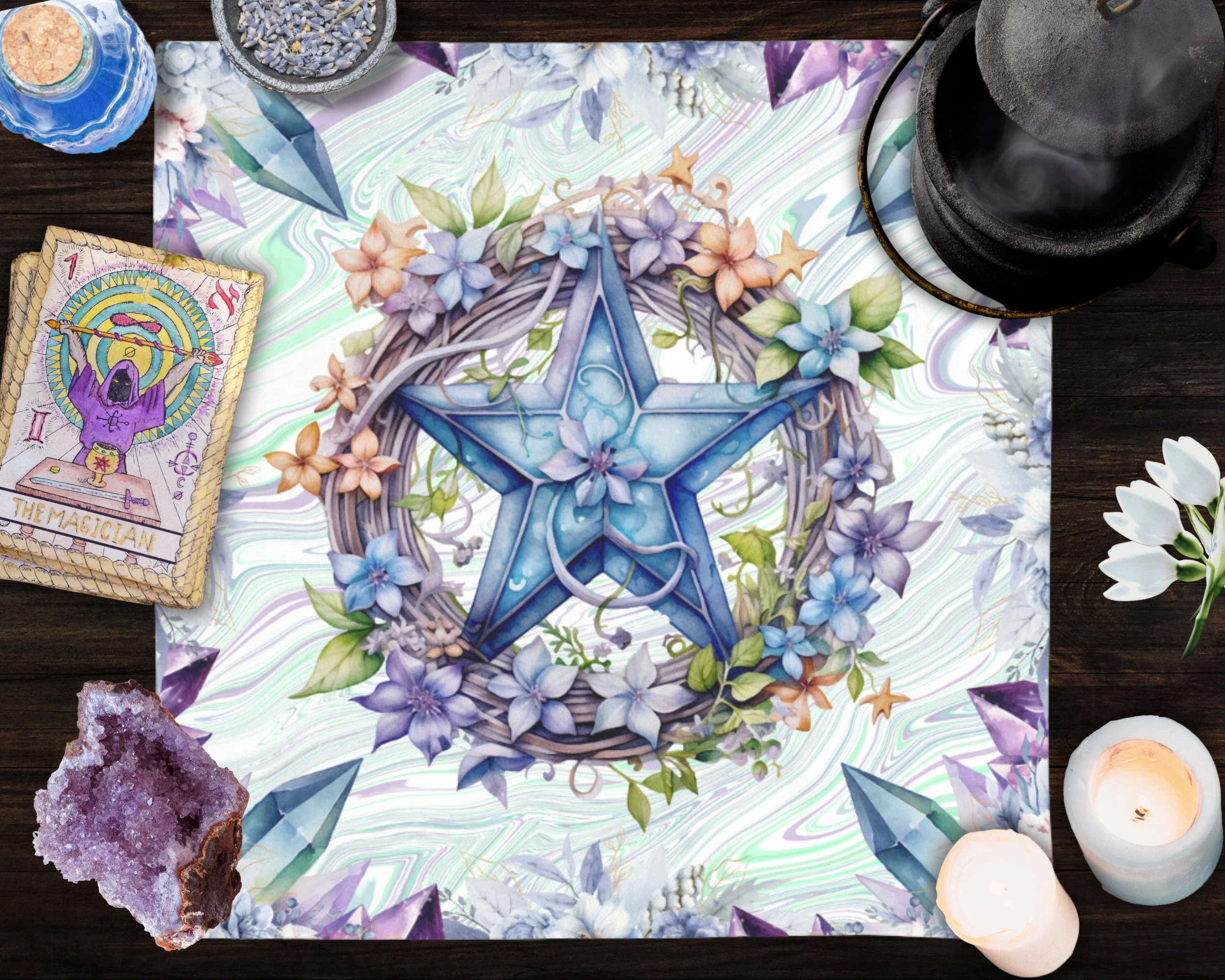 Imbolc Altar Cloth Winter Tarot Cloth Spring Watercolor Wheel Year Altar Table Witchy Decor Pagan Pentacle Witchcraft Sup