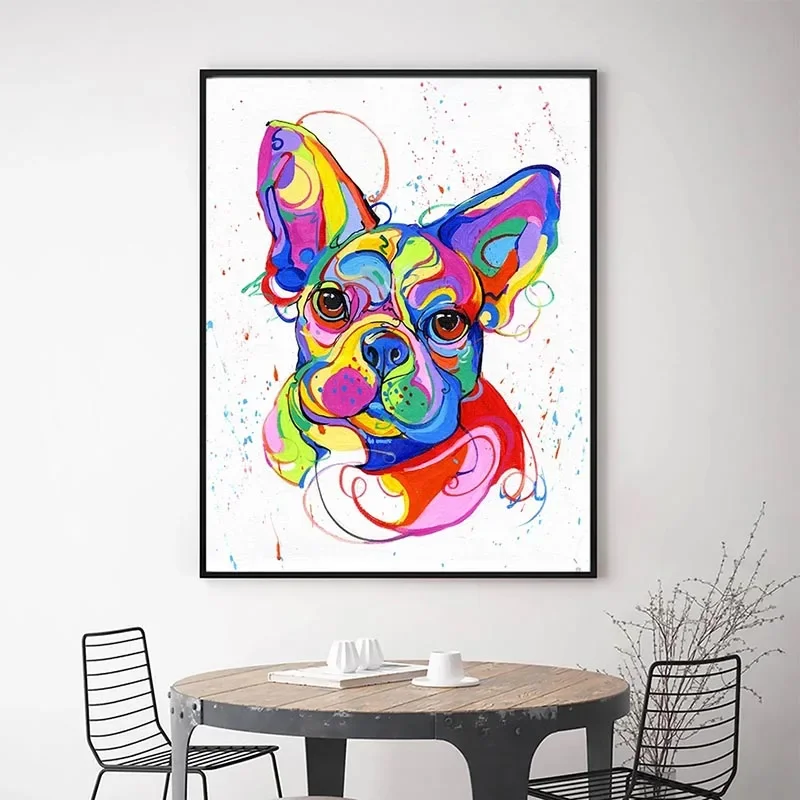 Wall Art Canvas Painting Colorful Animals Picture Oil Print French Bulldog Living Room Home Decor No Frame