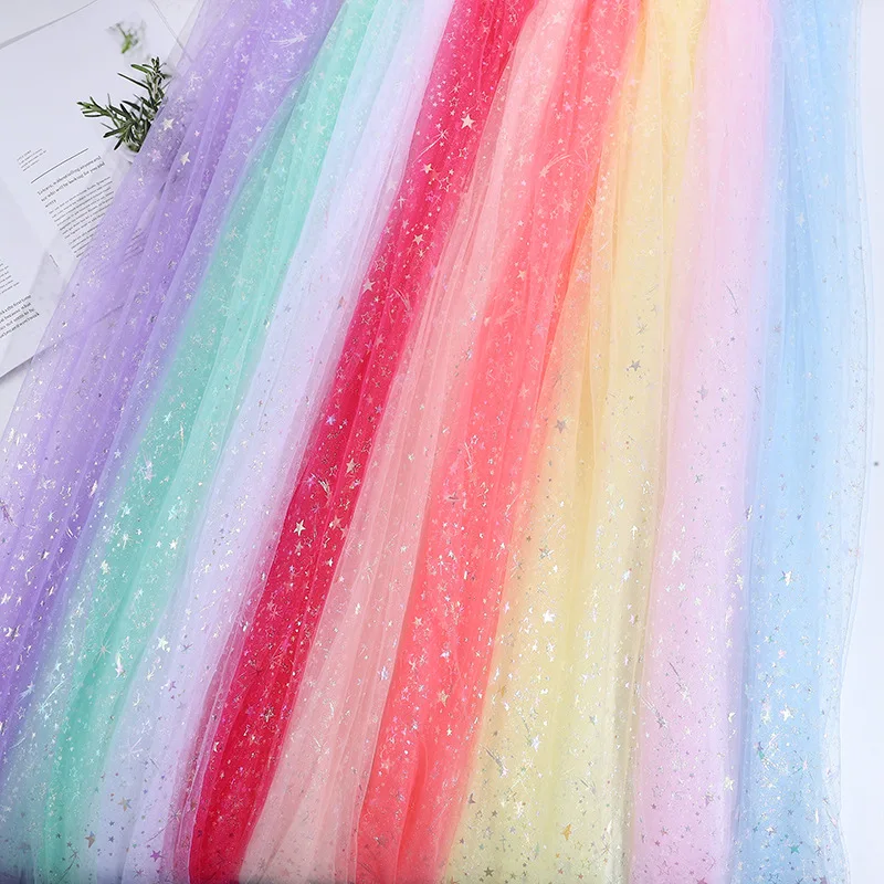 Soft Iridescent Shooting Star Mesh Fabric Princess Dress Formal Headpiece Toy DIY Handcraft Colorful Stars and Moon Tulle