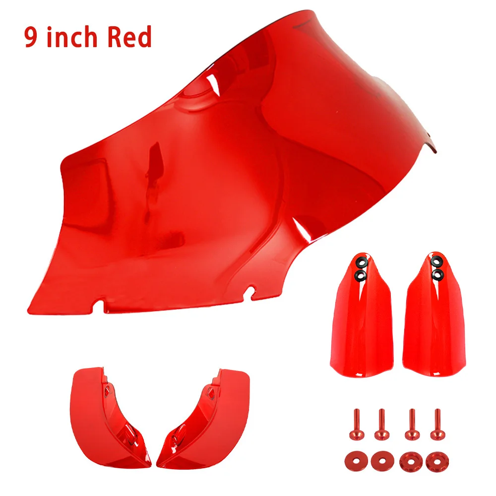 Motorcycle Red 9 inch Windshield Windscreen&Hand-guard&Screws&Wide Wing Air Deflectors For Harley Road Glide FLTRX 2015-2023