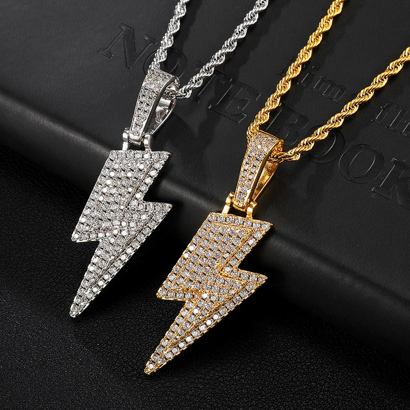 

Trendy Cubic Zircon Lighting Pendant Necklace Hip Hop Jewelry Women Men Gold Copper Cuban Chain Necklace Gifts