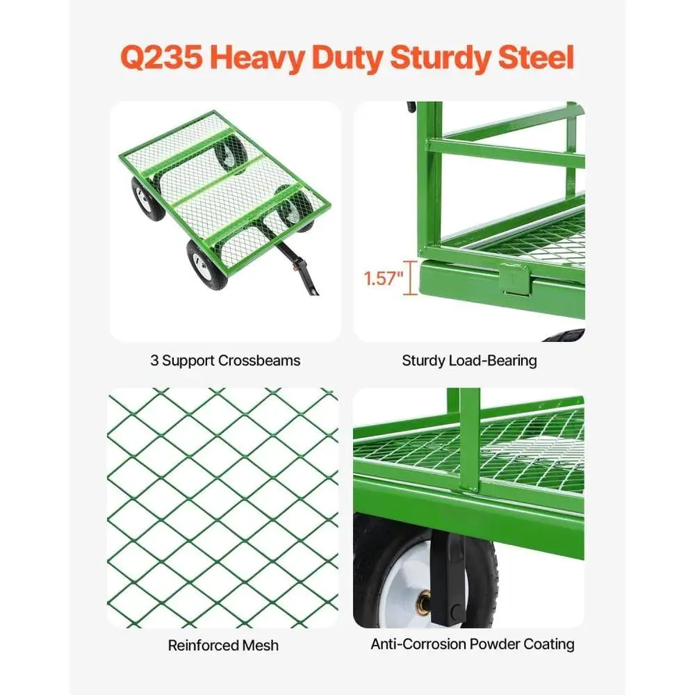 1200 Lbs Heavy Duty Steel Garden Cart with 13 Inch All Terrain Tires Removable Mesh Sides and Rotating Handle for Outdoor Use