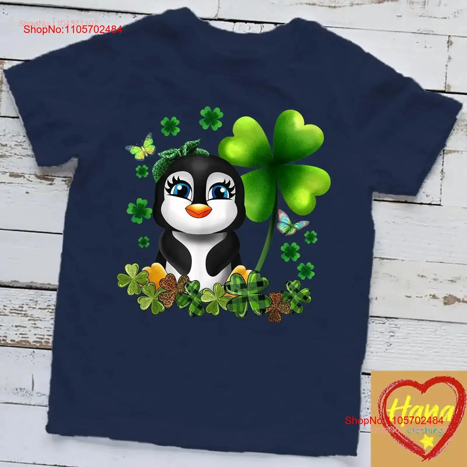 Girls St Patricks Day Penguin Kid's Cute Dinosaur Shamrock T Shirt vintage Washed Stylish Unisex designer clothes Slightly