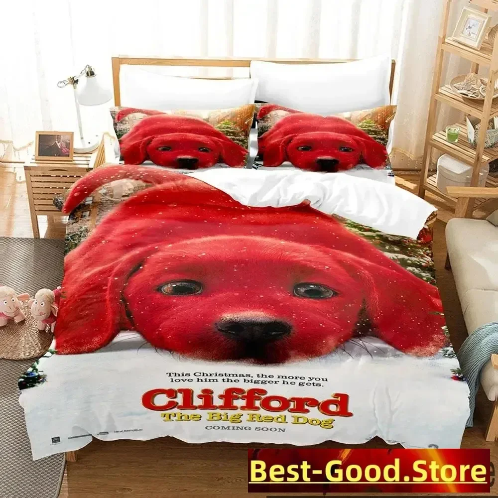 Juego de ropa de cama con estampado 3D, funda nórdica, funda de almohada, perro rojo grande, Twin, Queen, King Size, para niños y adultos