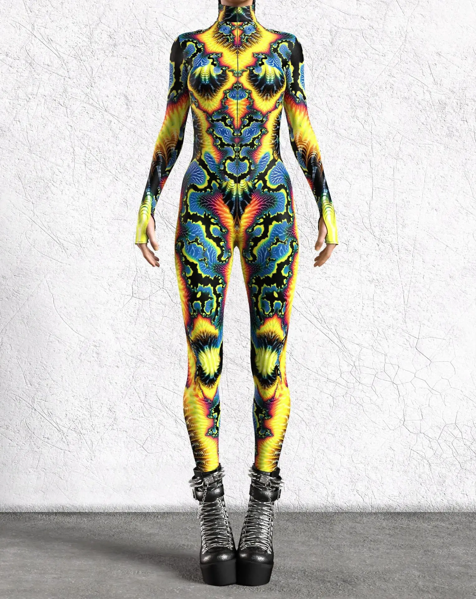 Halloween Bunter 3D-Druck Damen-Jumpsuit Erwachsener Sexy Rollenspiel-Bodysuit Party Bühnenauftritt Monos Catsuit Rave-Outfit – Detail 3