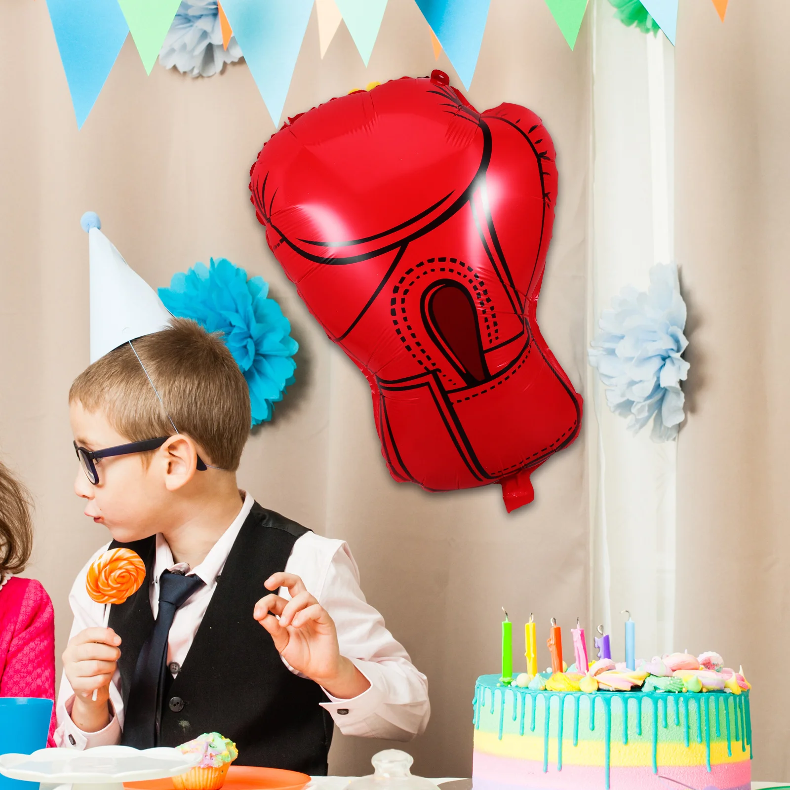 

6Pcs Boxing Glove Balloons Party Decoration Easy Inflate Aluminum Film Balloons Automatic Sealing Boxing Birthday Party