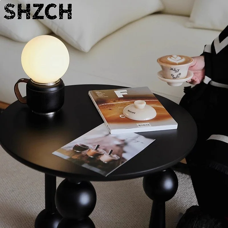 Vintage Solid Wood Round Side Table Balcony Storage Rack Sofa Coffee Table for Home Decoration