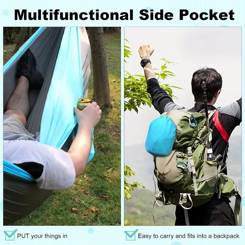 Customized Logo Double Foldable Light Weight Nylon Parachute Fabric Camping Hammocks for Park Beach Traveling for Hiking