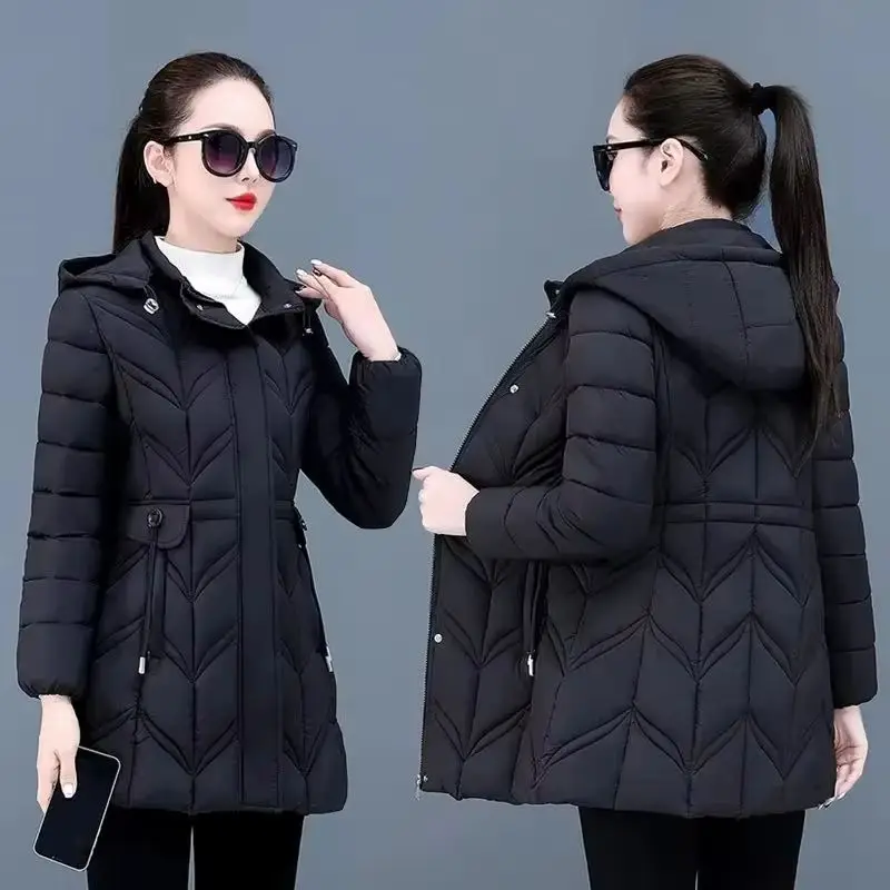 

Autumn Winter New Down Cotton Jacket Women's Korean Long Cotton-Padded Thicken Warm Hooded Parkas Coat Female Casual Ladies Tops