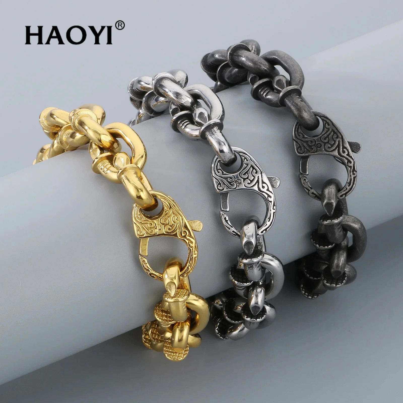 

HAOYI 15mm Vintage Stainless Steel Jewelry Sets For Men Women Punk Heavy Twisted Nail MaleNecklace Bracelets Wholesale