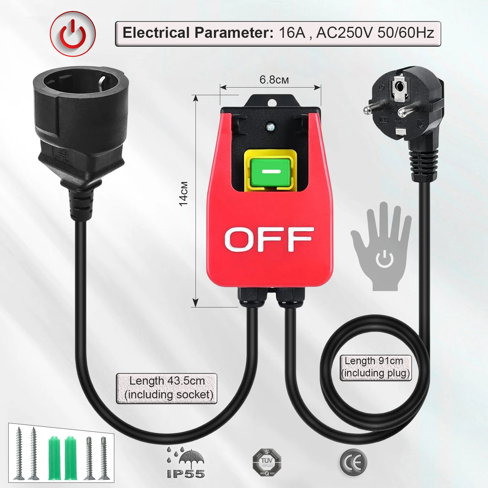 Single Phase Safety Zero Voltage Switch with Plug,Machine Switch for Quickly Turn Off Lathe,Milling Table, Cutter,220V-250VAC