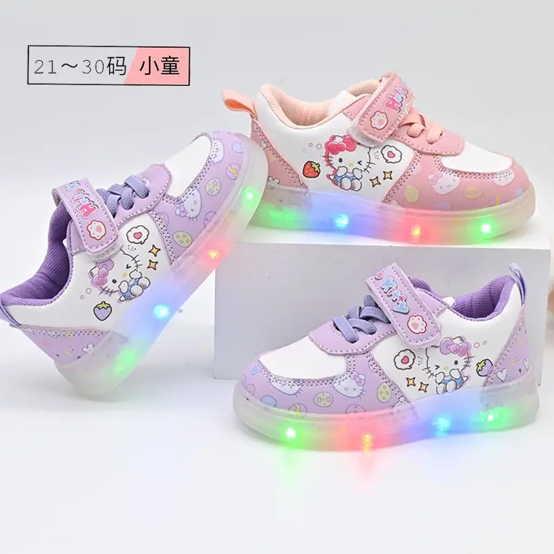

Sanrio Hello Kitty Girls Led Sneakers Outdoor Sports Shoes Spring Autumn Flat Shoes Anime Anti-Slip Casual Shoes Board Shoes