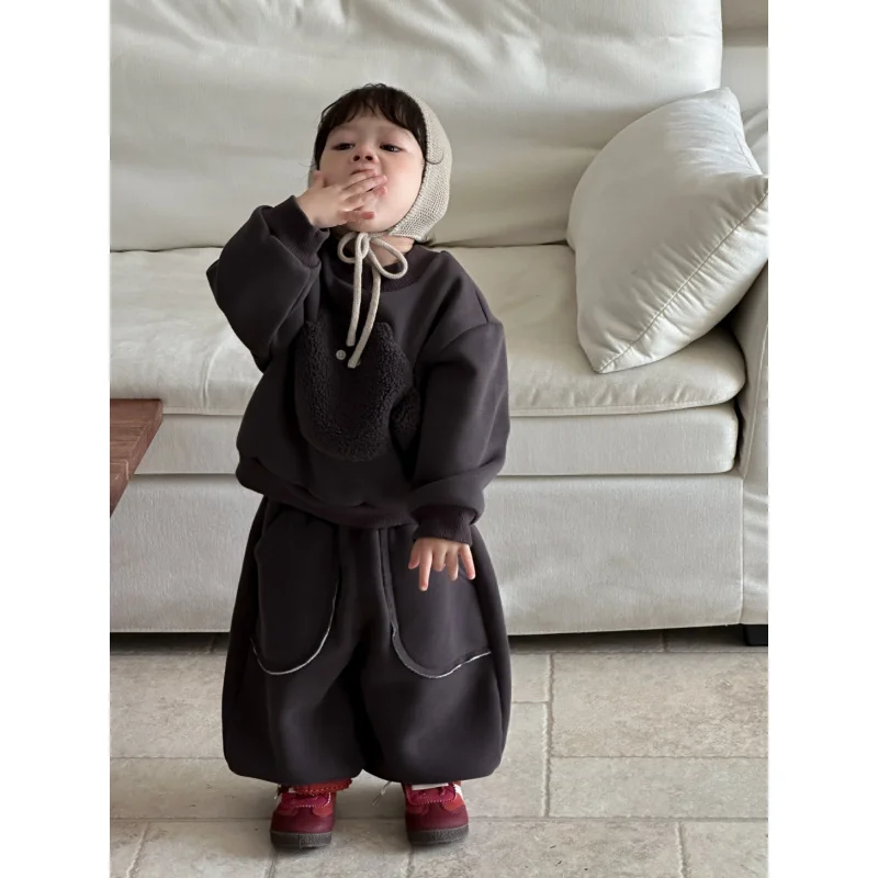 

New Arrival Children Clothing2025Autumn and Winter Baby Children's Clothing Boys' Thickened Sweatshirt Set