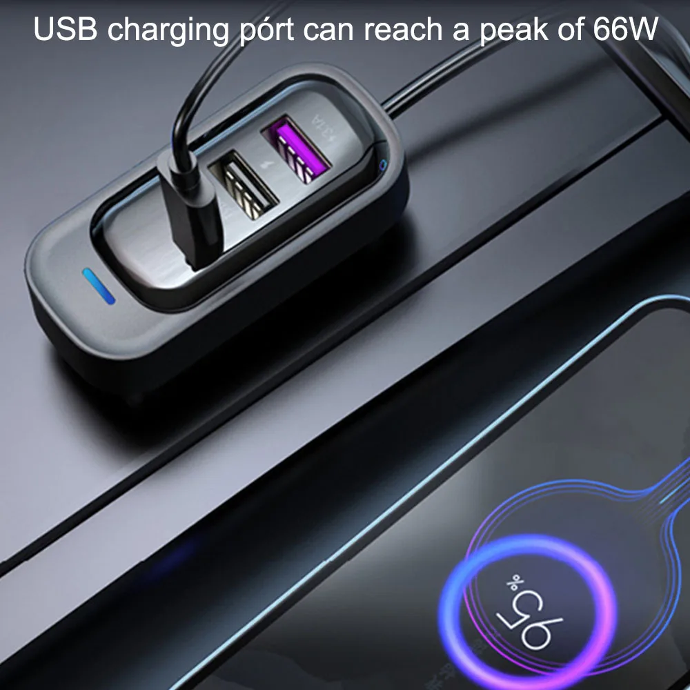 Multifunctional USB Interface Mobile Phone Charging 66W Car Charger Rear PD QC3.0 Type-C Super Fast Charging Extension