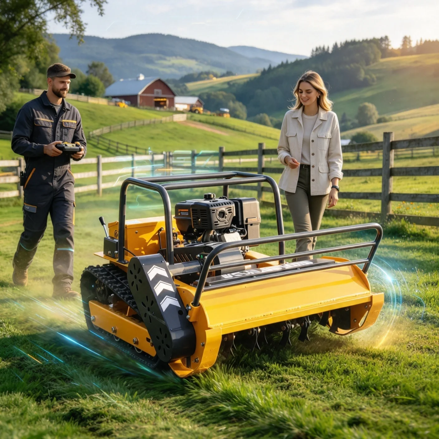 Customized Radio remote-controlled flail mower Controlled Robot Lawn Mower, Petrol Crawler Mower With Stable Running Performance