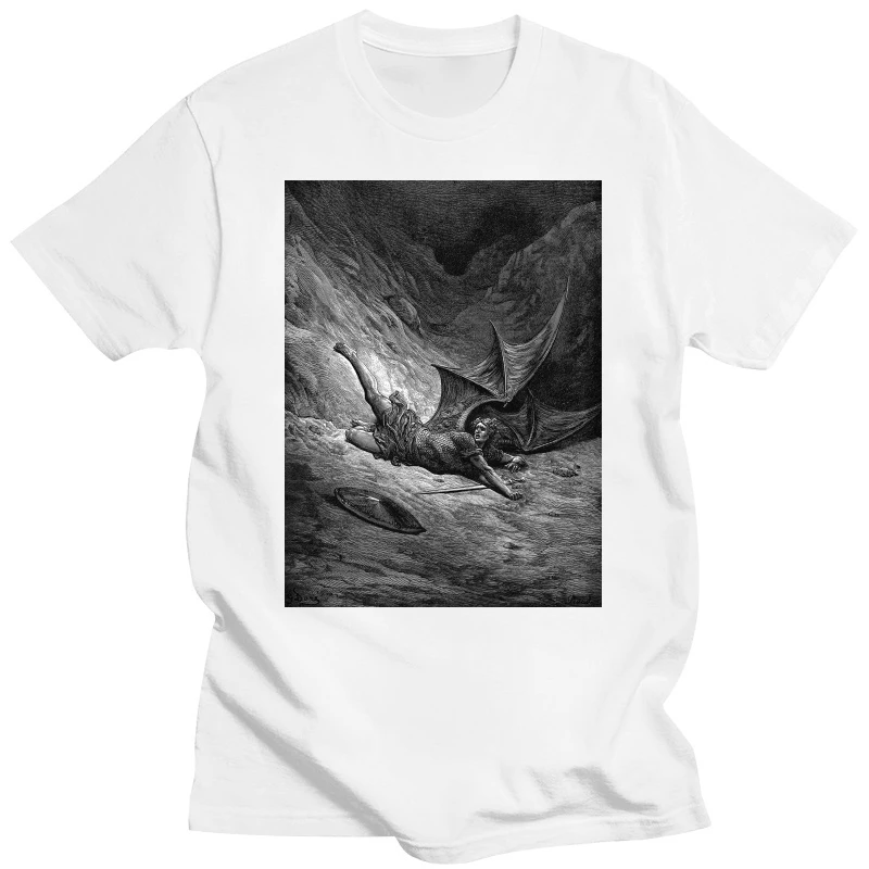 Paradise Lost 2 Gustave Dore T shirt Art Woodcut Engraving Renaissance Gustave Dore Cute Gift Men O-neck Short Sleeve Tshirt