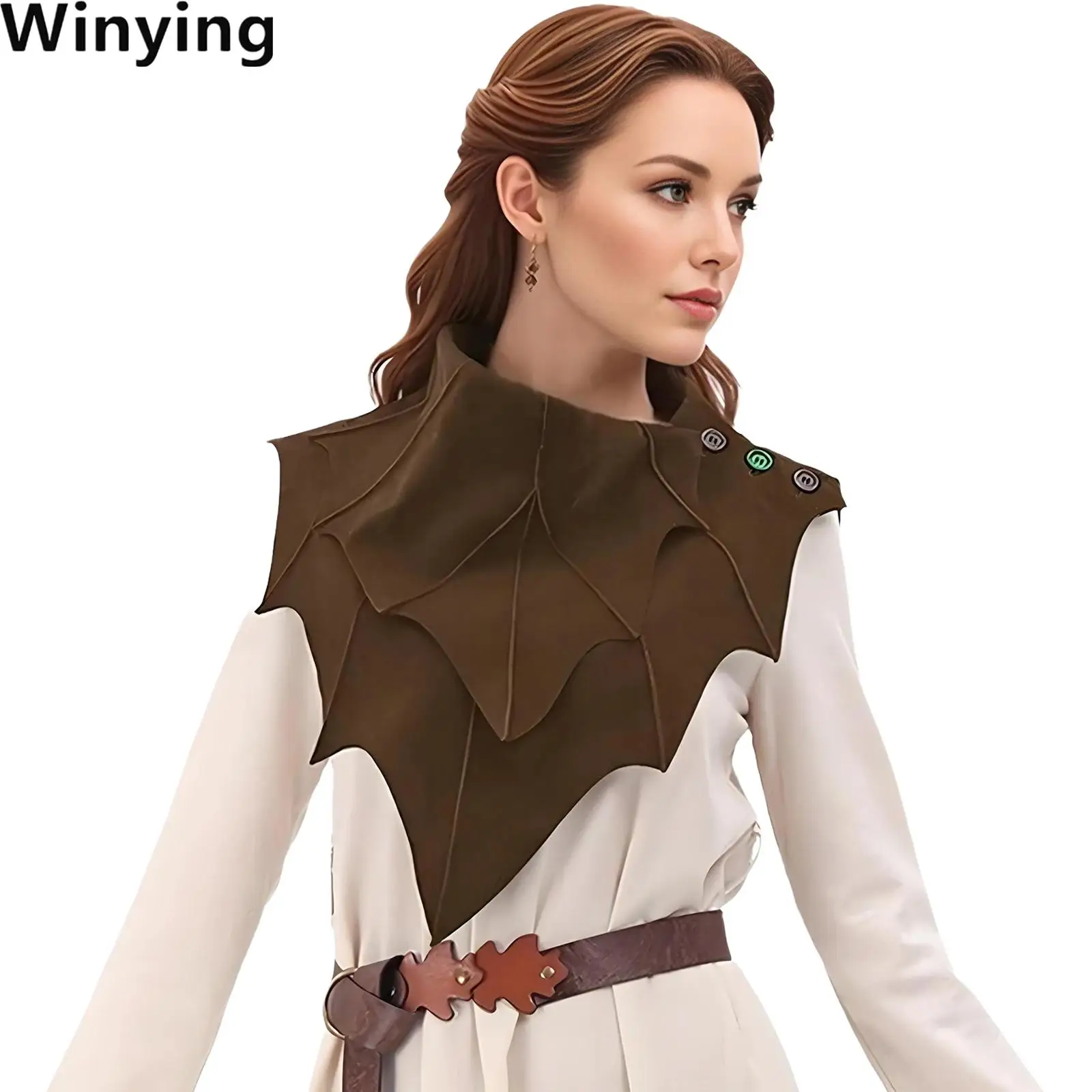 Adults Renaissance Jagged Leaf Shape Capelet Button Shoulder Irregular Elf Cape Shawl for Halloween Cosplay
