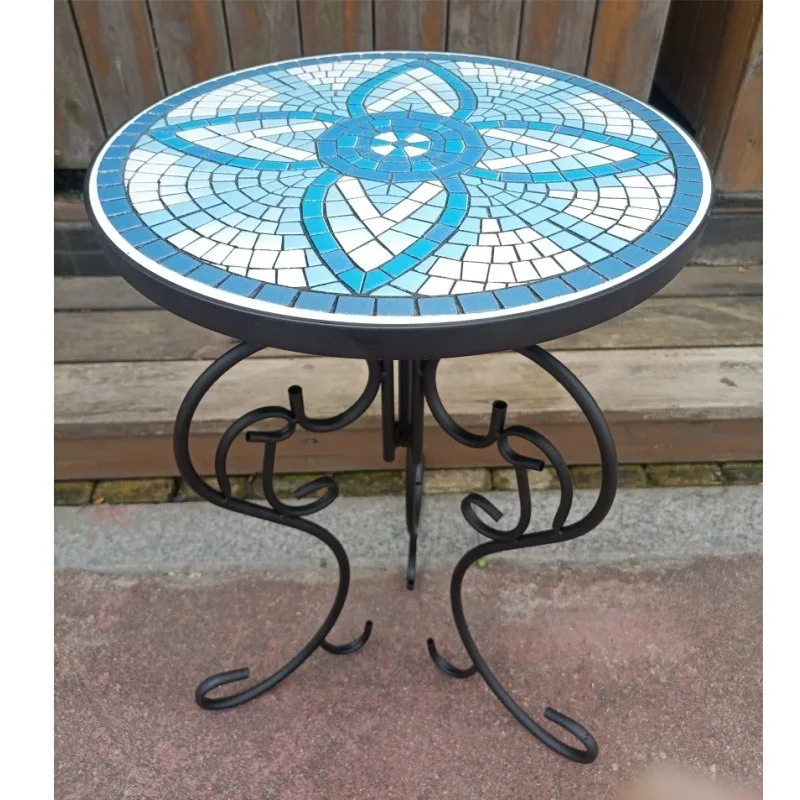 Villa courtyard European wrought iron mosaic flower stand, tile countertop balcony bonsai stand side table