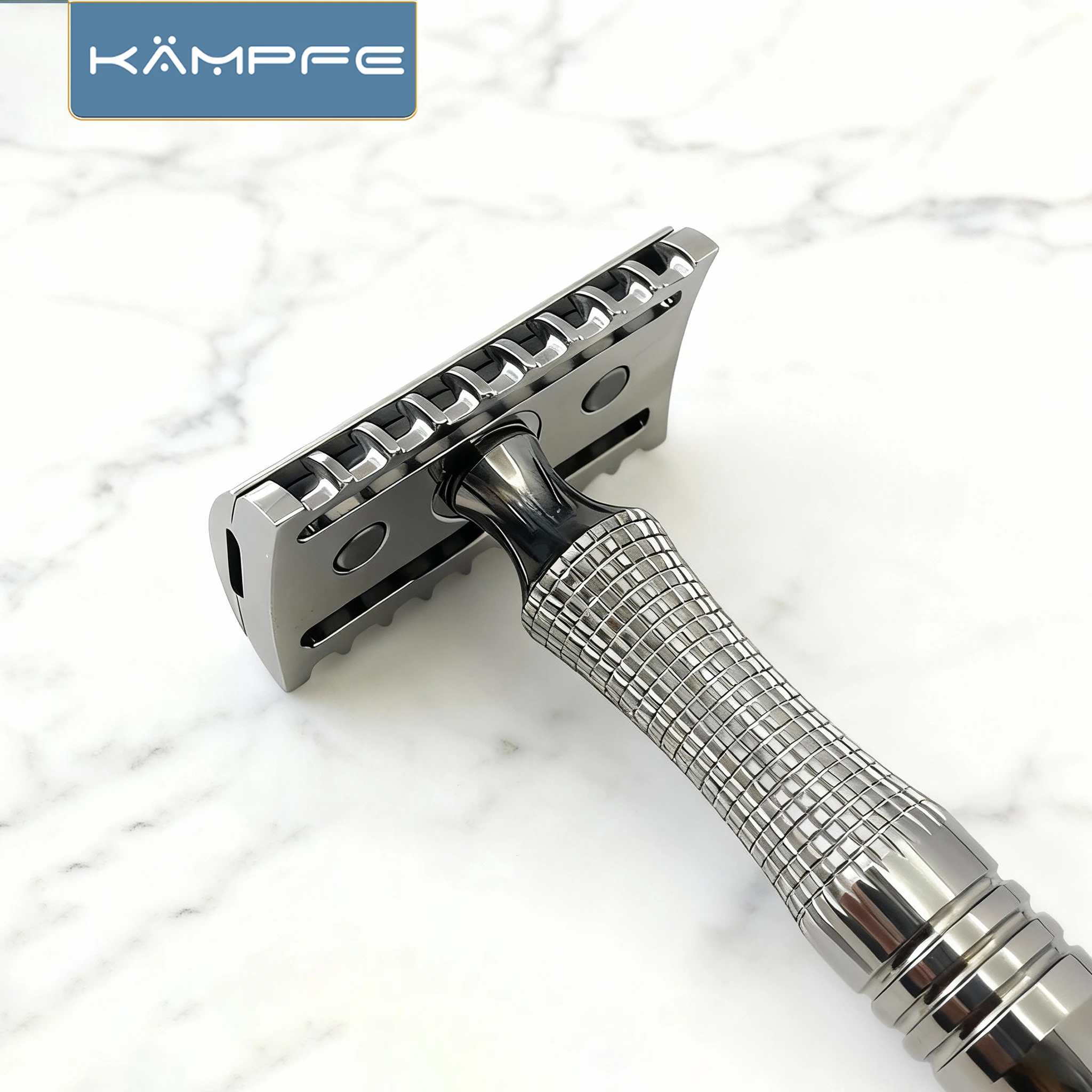 KAMPFE Classic Safety Double Edge Stainless Steel / Titanium Manual Razor with 5 Replacement shaver Blades Close Shaving