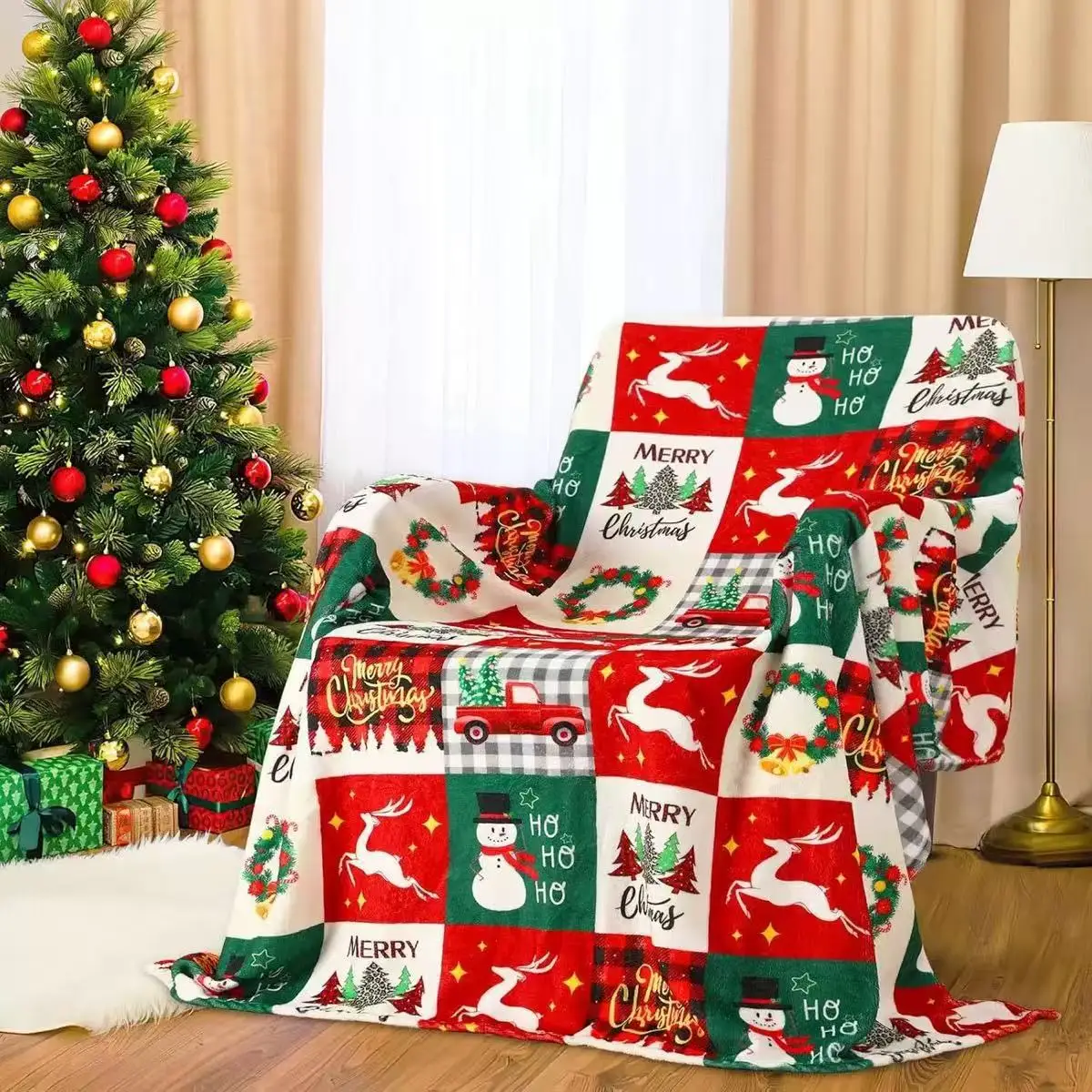 Throw Blanket Classic Christmas Red Green Plaid Checked Pattern Cozy Bedding Sofa Blankets Winter Holiday Gift Blanket