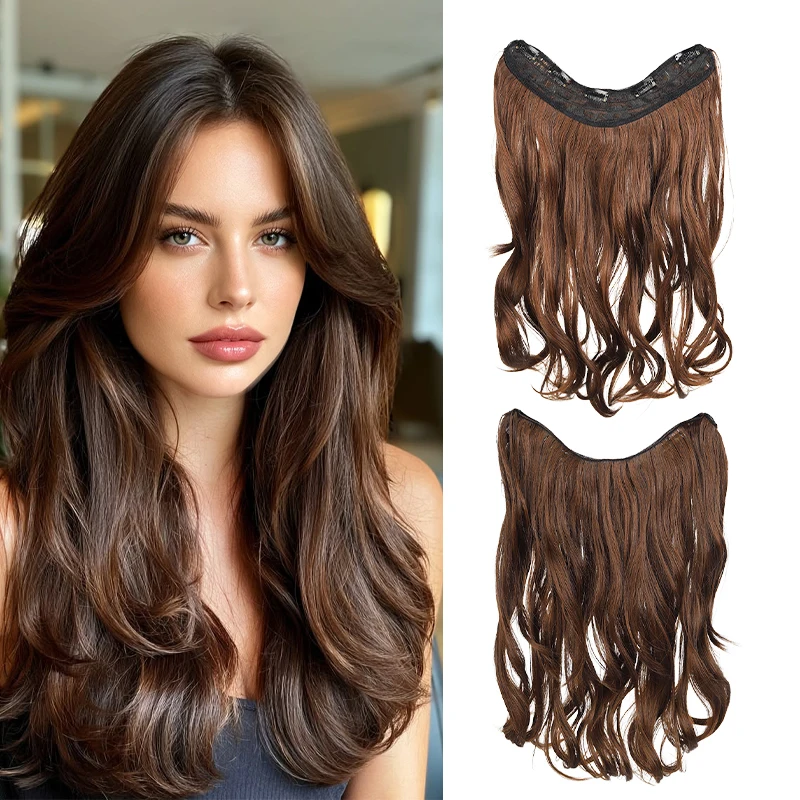 Extensiones de cabello ondulado de aspecto natural, sintéticas, de una pieza, para volumen y longitud, fáciles de usar