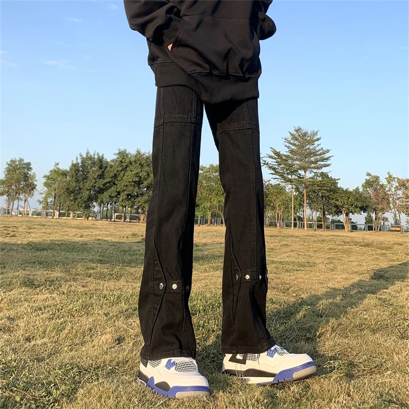 

Button-fly Jeans Loose Straight-leg Stacked Flared Pants Spring Autumn New Fashionable Comfortable Cool Personality All-matching