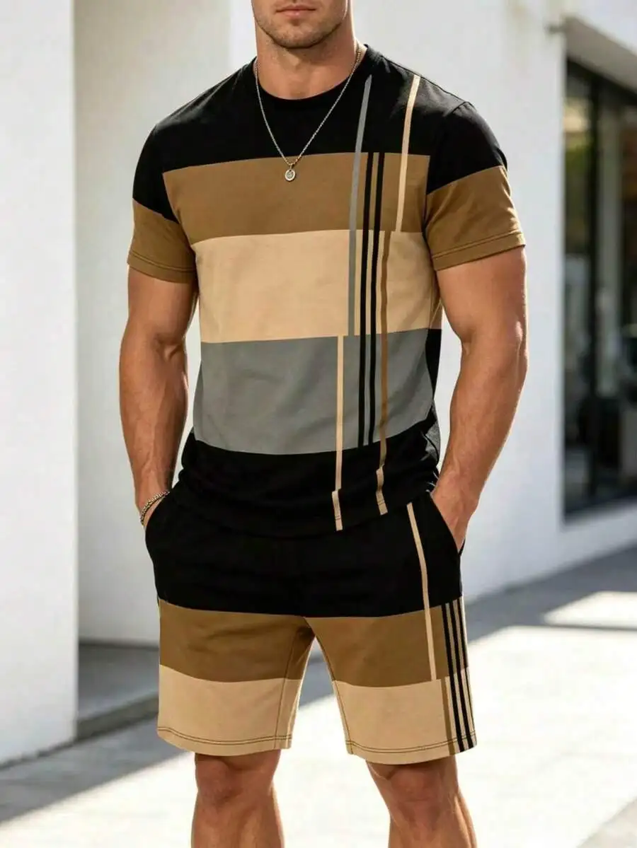 Men'S Fashion Color - Men's Fashion 2-Piece Set - Striped