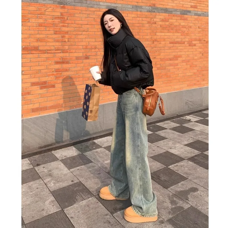 American Style Vintage Straight Leg Jeans Women's High Waist Loose Slimming Summer Spring High Street Casual Long Trousers