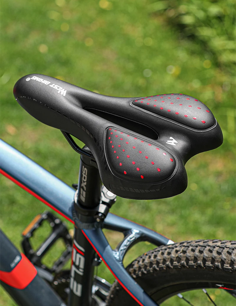 WEST BIKING Fahrradsattel, bequemes Gel-Schwammkissen, hohl, atmungsaktiv, stoßfest, MTB-Rennradsitz, ergonomisch, rutschfest, PU – Detail 3
