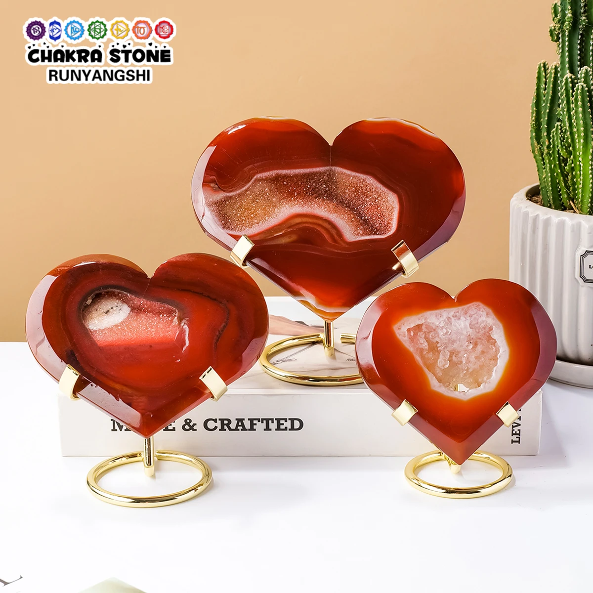 1PC Natural Red Agate Geode Cluster Heart Figurine, Polished Raw Crystal Stone, 3D Heart‑Shaped Tabletop Display Ornament