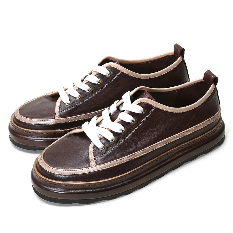 Spring Autumn Summer Fashion Casual Men's Shoes Genuine Leather Thick Soled Breathable Cowhide Sport Shoes Male Sneakers Flats