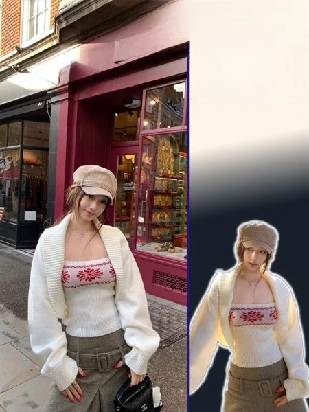 

plus Size Spring New Faion Youthful ort Open Cardigan Jaet Inner Match Strap Vest Set High Waist Commute Sle Adult Wo...