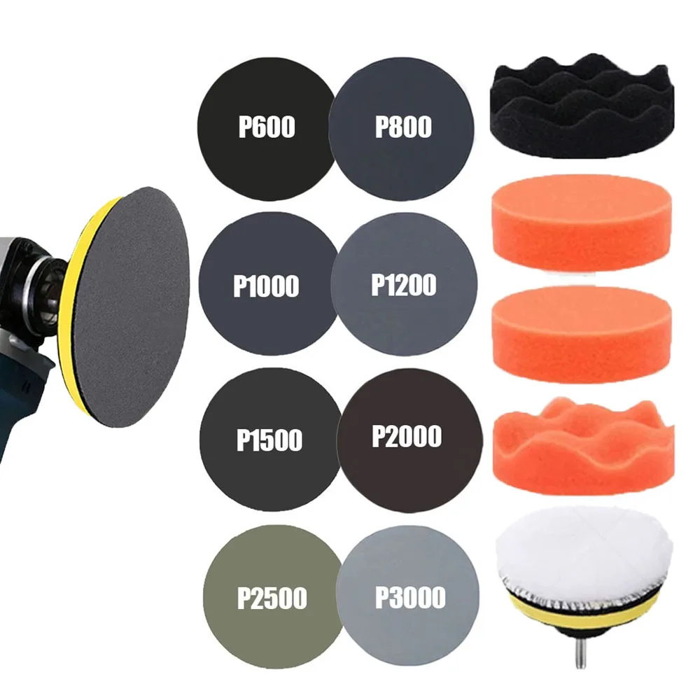 75mm Headlight Repair Restoration Kit 3inch Car Polishing Disc Auto Waxing Sponge Sanding Pad With Sandpaper For Car Detailing