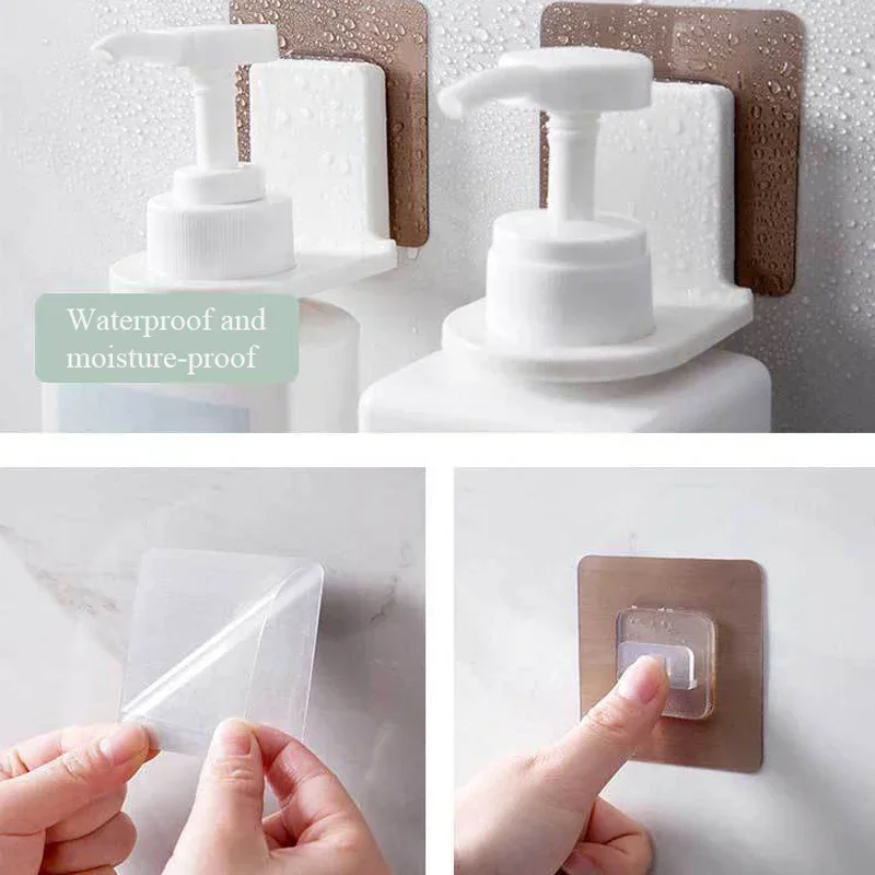 Wall Mounted Self-Adhesive Shampoo Bottle Shelf Liquid Soap Shower Gel Organizer Hook Holder Shelves Hanger Bathroom Accessories