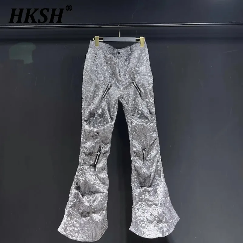HKSH Heavy Industry Wide Leg Flare Hose Straight Wide Leg Floor Textured Grey Metallic Punk Hose Herren Tide Chic Neu HK0869