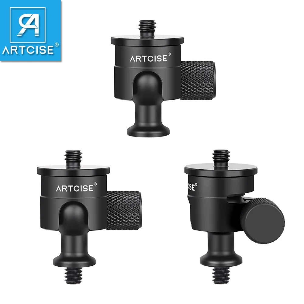 ARTCISE IB18 Mini réglage de la tête sphérique inversée variétés d'angles tout métal noir pour appareil photo reflex numérique/téléphone portable charge maximale 4 kg