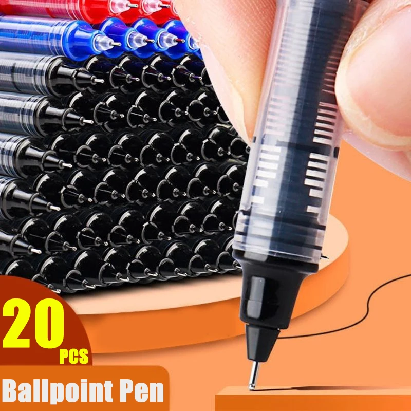 20/1Pcs Straight Liquid Gel Pen Quick-drying 0.5mm Black Needle Type Ballpoint Pen Writing School Office Stationery Supplies