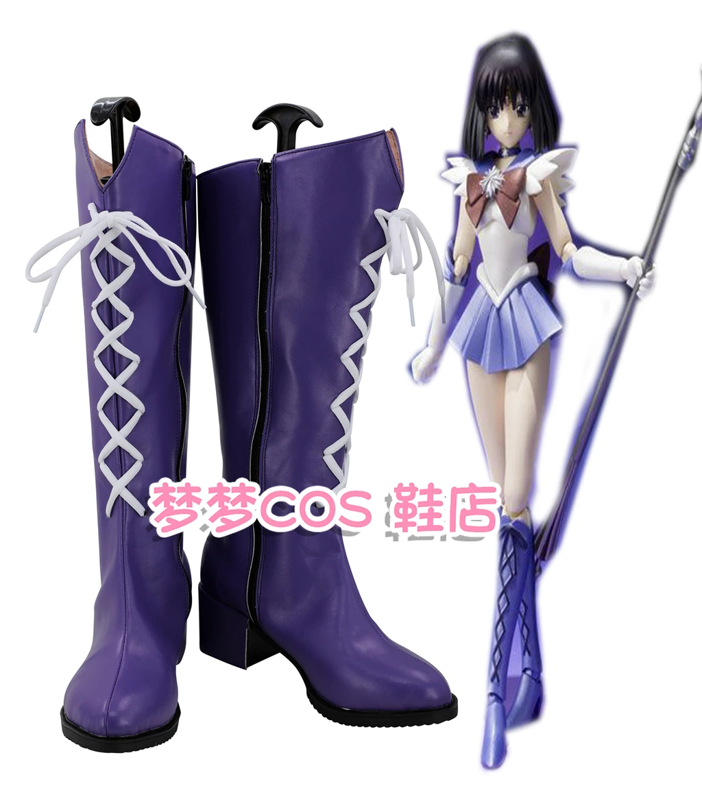 Sailor Saturn Tomoe Hotaru Cosplay Shoes Boots Purple PU Leather Shoes Halloween Carnival Shoes Custom Made