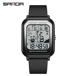 Fashion Sanda Top Panda Pattern Square Gradient Electronic Watch Sports Casual Outdoor Waterproof Trend Unisex Led Digital Watch