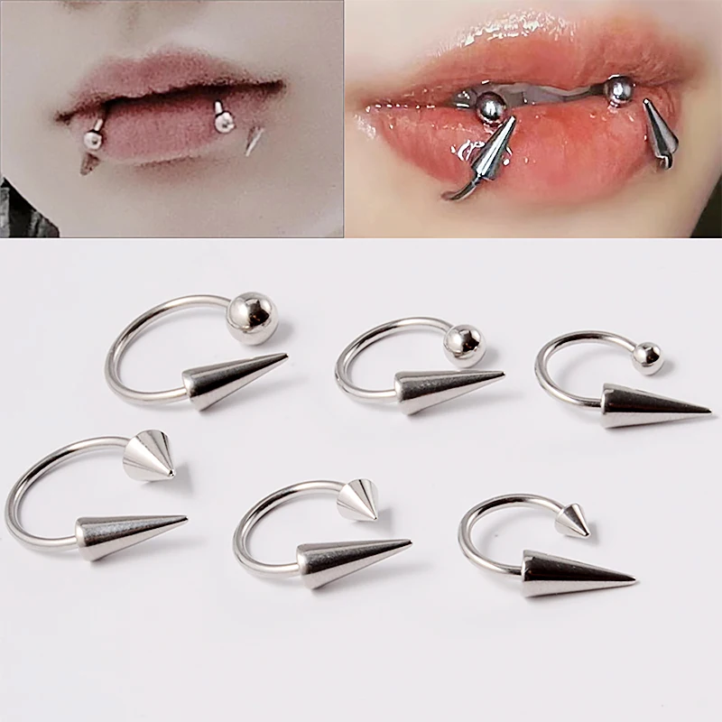 Stainless Steel Spike Cone Septum Ring Punk Spiked Circular Barbell Lip Piercings Horseshoe Cone Labret Helix Jewelry Gift