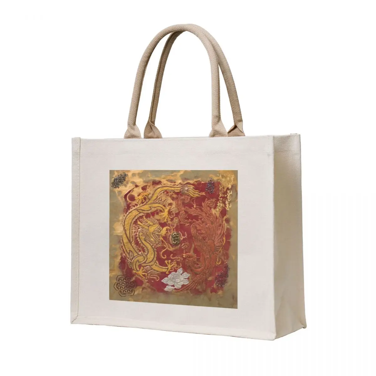 

Flower of Life~ Dragon and Phoenix Tote Bag Portable shopping bag women bag shopping bags foldable