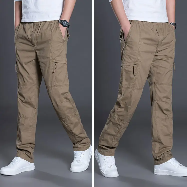 Mens Casual Cargo Cotton Pants Men Pocket Loose Straight Pants Elastic Work Trousers Brand Fit Joggers Male Super Large Size 6XL