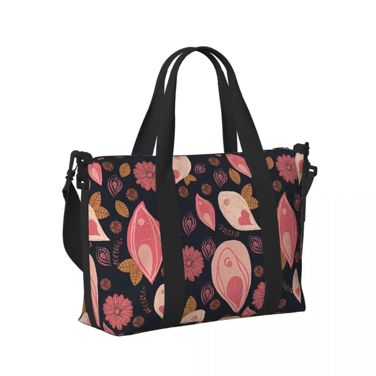 

Пляжная дорожная сумка с цветочным узором вульвы на заказ, большая вместительная сумка-тоут для тренажерного зала, йоги, женская дорожная сумка для покупок